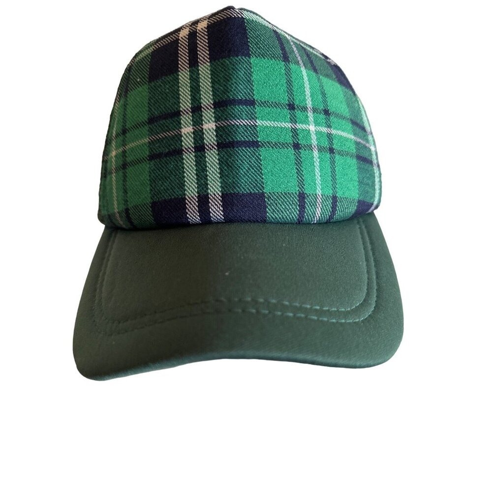 Unbranded Trucker Hat‎ Green Plaid Mesh Back Snapback Curved Brim Mesh Cap